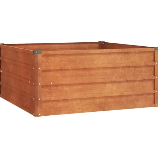 Krukker & Plantebeholdere^Upphöjd odlingslåda i rosttrögt stål - Hållbar trädgårdslösning | Storlek: 100x100x45 cm | Färg: Brunt