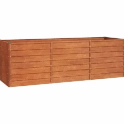 Plantningsbænke^Upphöjd odlingslåda i rosttrögt stål - Hållbar trädgårdslösning | Storlek: 240x80x77 cm | Färg: Rostbrun