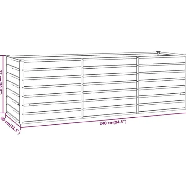 Plantningsbænke^Upphöjd odlingslåda i rosttrögt stål - Hållbar trädgårdslösning | Storlek: 240x80x77 cm | Färg: Rostbrun