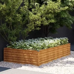 New Upphöjd odlingslåda i rosttrögt stål - Hållbar och dekorativ | Storlek: 195x100x36 cm | Färg: Brunt Plantningsbænke