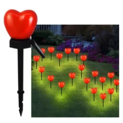 Havedekorationer^Utomhus Solar Trädgård Stake Lights Vattentät Solar Röda Hjärtformade Pathway Lampor Landskapslampa för trädgård Gräsmatta Dekor