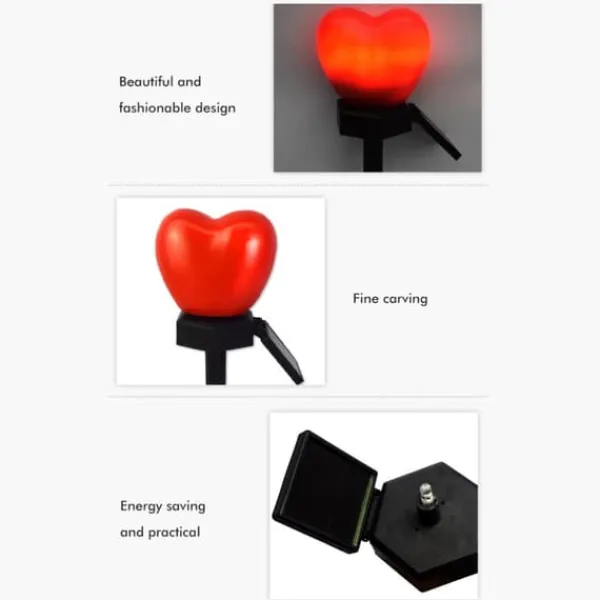 Havedekorationer^Utomhus Solar Trädgård Stake Lights Vattentät Solar Röda Hjärtformade Pathway Lampor Landskapslampa för trädgård Gräsmatta Dekor