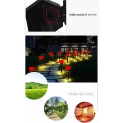 Havedekorationer^Utomhus Solar Trädgård Stake Lights Vattentät Solar Röda Hjärtformade Pathway Lampor Landskapslampa för trädgård Gräsmatta Dekor