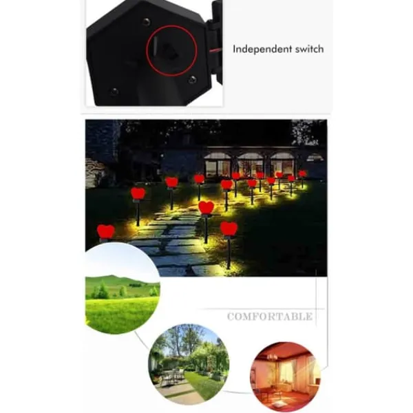 Havedekorationer^Utomhus Solar Trädgård Stake Lights Vattentät Solar Röda Hjärtformade Pathway Lampor Landskapslampa för trädgård Gräsmatta Dekor