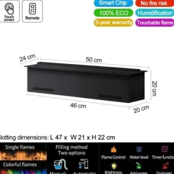 Sale Vanddamp Pejs, 3D Farve Flamme, Luftrensningsfunktion,500mm 19.68in, Farverig Flamme Farve Pejse