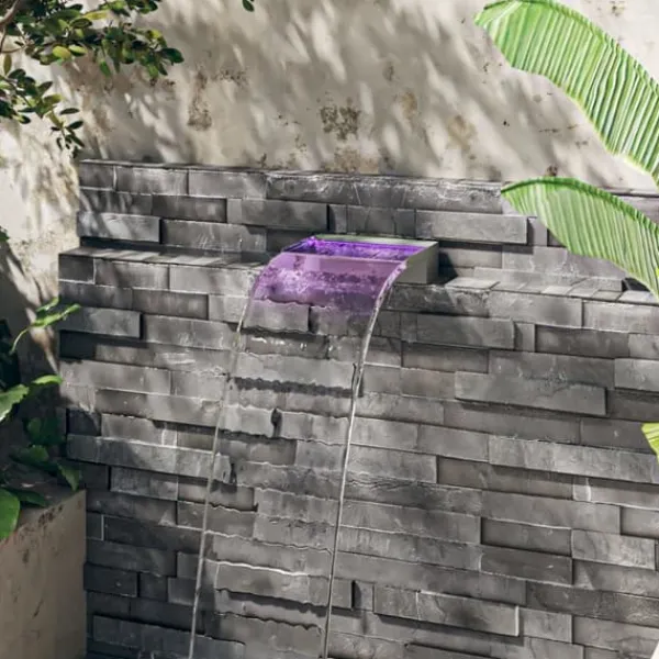 Springvand & Damme^Vandfald med LED RGB-farver i rustfrit stål - Dekorativ havedam | Størrelse: 30 cm