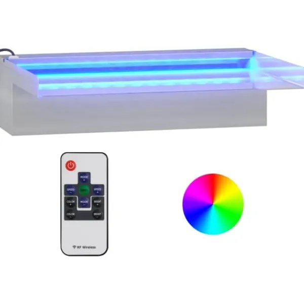 Springvand & Damme^Vandfald med LED RGB-farver i rustfrit stål - Dekorativ havedam | Størrelse: 30 cm