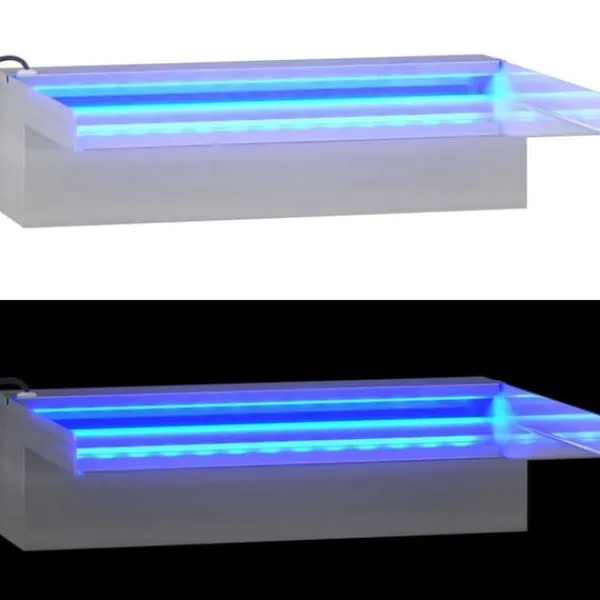 Springvand & Damme^Vandfald med LED RGB-farver i rustfrit stål - Dekorativ havedam | Størrelse: 30 cm