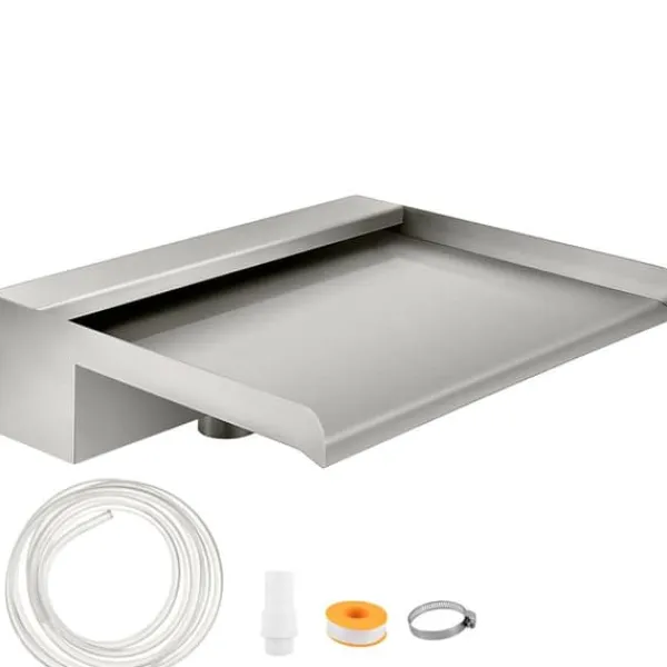 Discount Vandfaldsklinge, 30 cm i rustfrit stål, rektangulært bassin, kaskade med konnektor og slange, perfekt til koi-dam. Springvand & Damme