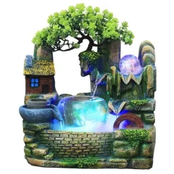 Sale Vandfaldspringvand, oplysende krystalkugle, Feng Shui-hjul,Brun og grøn Springvand & Damme