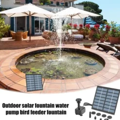 Hot Vandfontæne med solceller og 6 sprinklerhoveder Dyser-Solar springvandspumpe Springvand & Damme