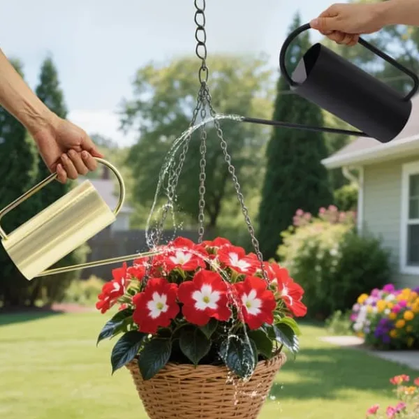 Best Vandkande - Rustfrit stål 201 - Lang tud - 1,4 L - Til stue- og hængeplanter - Bund Ø10 cm - Sort Vanding