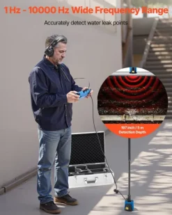 Lækagedetektorer^Vandlækagedetektor - Lækagesøger - Frekvens 1–10.000 Hz - LCD-touchskærm - 5 m underjordisk VVS - Inkl. mediumsensor, lyttepinde, hovedtelefoner