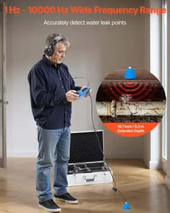 Lækagedetektorer^Vandlækagedetektor til rør - Akustisk - 1 Hz–10.000 Hz - LCD-touchskærm - Vandrette/lodrette sensorer - Hovedtelefoner - 8 GB SD-kort - Bæretaske