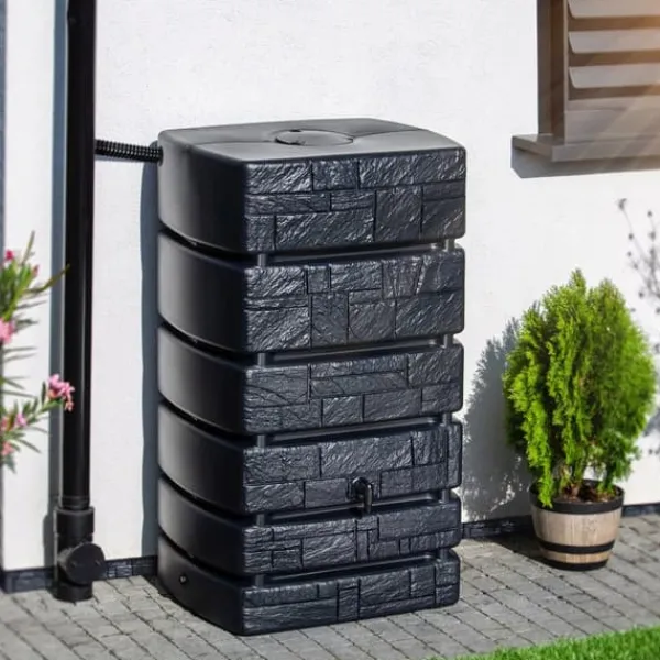 Vandtank, 500 Liter Kapacitet, Holdbart HDPE Materiale, Forbinder til Vandingssystemer, UV Modstandsdygtig, 110 cm Højde Regntønder