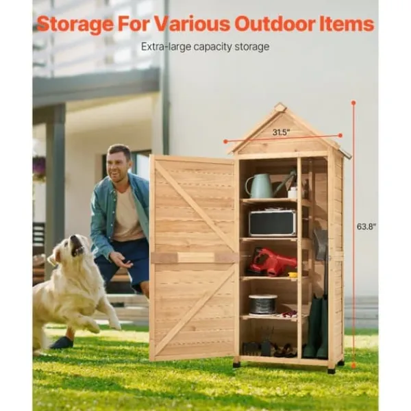 Clearance Vandtæt udendørs træopbevaringsskur 28x63 tommer, haveredskabsskur, holdbar og rummelig, perfekt til haven. Skure, Garager & Carports