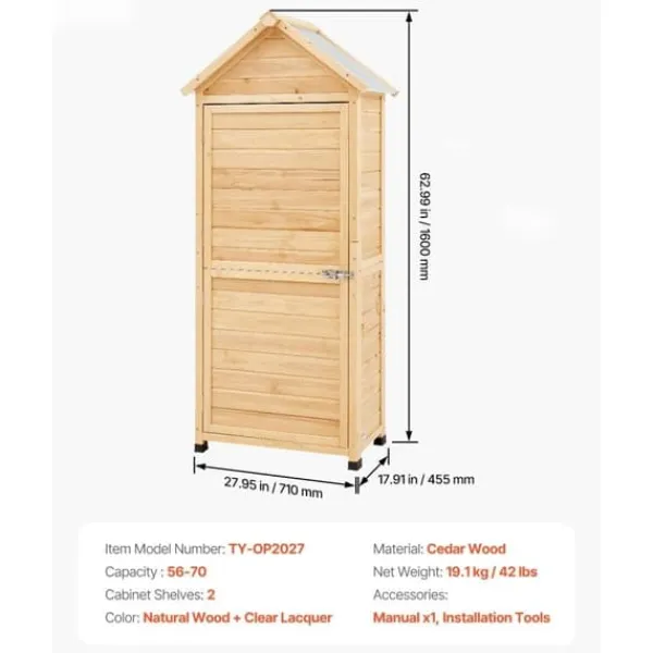 Clearance Vandtæt udendørs træopbevaringsskur 28x63 tommer, haveredskabsskur, holdbar og rummelig, perfekt til haven. Skure, Garager & Carports