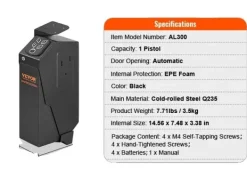 Clearance Våbenskab, Biometrisk Adgang, Kompakt Design,1 Pistoler Bounce Pengeskabe