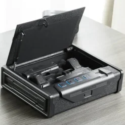 Pengeskabe^Våbenskab, Biometrisk Pistolsikring, 28.2x18x5 cm, Sort, Stål