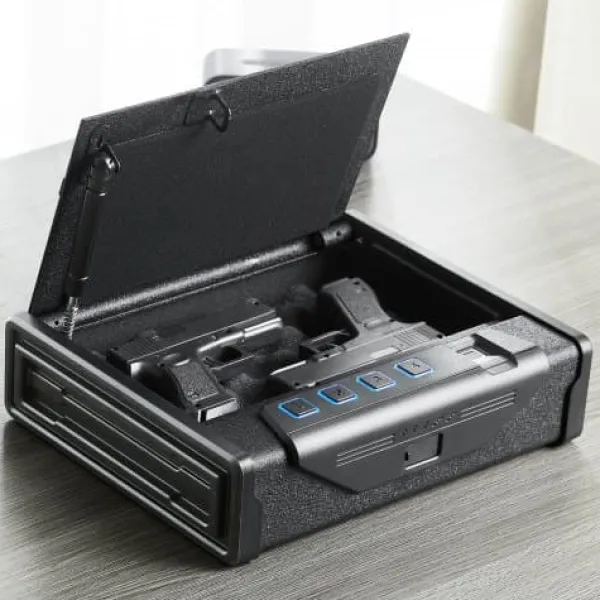 Pengeskabe^Våbenskab, Biometrisk Pistolsikring, 28.2x18x5 cm, Sort, Stål