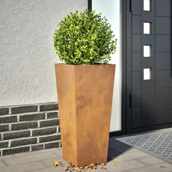 Krukker & Plantebeholdere^Vejrbestandig havekrukke i stål - Plantekasse | Størrelse: 35x35x75 cm | Farve: Brun