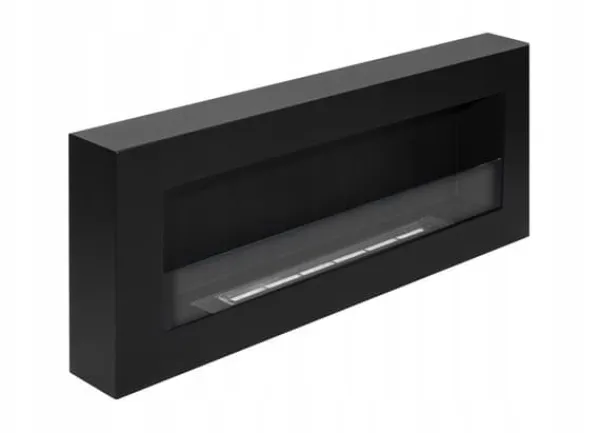 Discount Væghængt biopejs med glas 90x40x12 cm Box Sort strukturmat Brændeovne