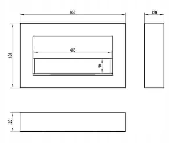 Outlet Væghængt biopejs med glas 65x40x12 cm BOX Flammeregulering Matsort Brændeovne