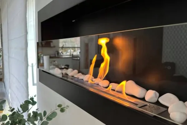 Brændeovne^Væghængt biopejs med glas 90x40x12 cm Sort strukturmat
