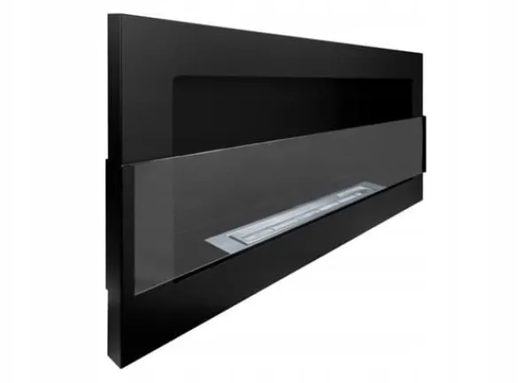 Brændeovne^Væghængt biopejs med glas 90x40x12 cm Sort strukturmat