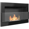 Brændeovne^Væghængt biopejs med glas 65x40x12 cm Flammeregulering Sort højglans