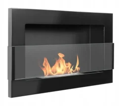 Brændeovne^Væghængt biopejs med glas 65x40x12 cm Flammeregulering Sort højglans