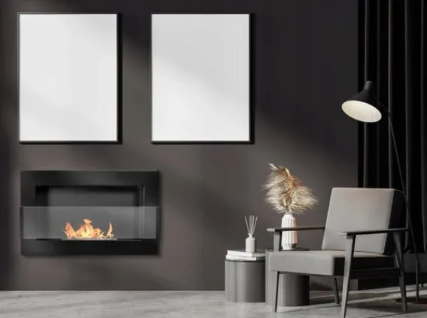 Brændeovne^Væghængt biopejs med glas 65x40x12 cm Flammeregulering Sort højglans