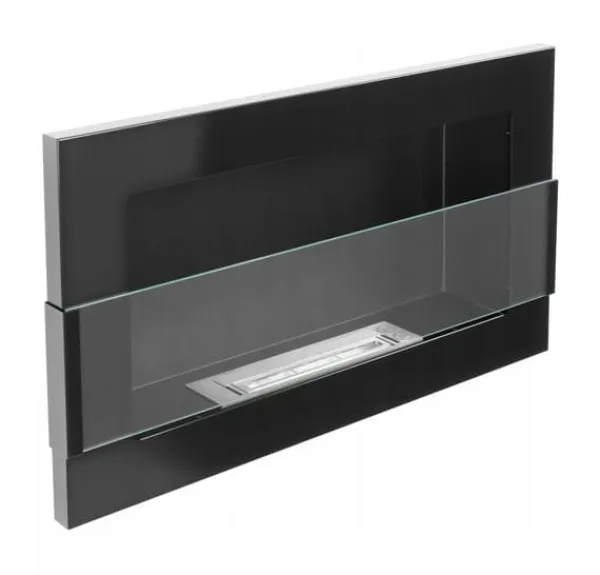 Brændeovne^Væghængt biopejs med glas 65x40x12 cm Flammeregulering Sort højglans