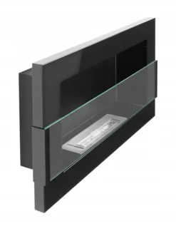 Brændeovne^Væghængt biopejs med glas 65x40x12 cm Flammeregulering Sort højglans