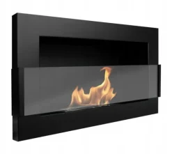 Brændeovne^Væghængt biopejs med glas 65x40x12 cm Flammeregulering Matsort