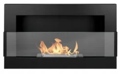 Brændeovne^Væghængt biopejs med glas 65x40x12 cm Flammeregulering Matsort
