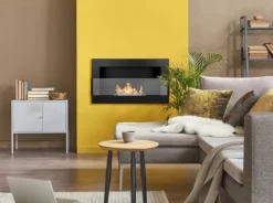 Brændeovne^Væghængt biopejs med glas 65x40x12 cm Flammeregulering Matsort