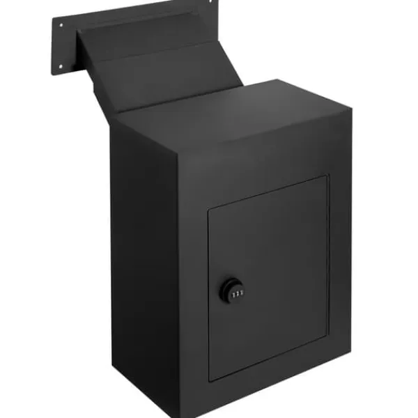 Postkasser & Brevindkast^Vægmonteret dropbox 13x7x17" med kombinationslås, sort, sikkerhedsopbevaring