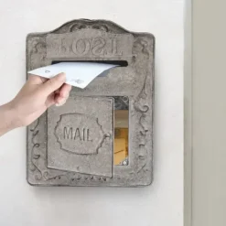 Best Vægmonteret postkasse, antik/vintage-stil i metal, grå, til have og udendørs brug Postkasser & Brevindkast