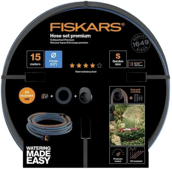 Fiskars Vanding^VÆGMONTERING MED SLANGE 13MM 1/2'' 15M Q4 - FS-1027678
