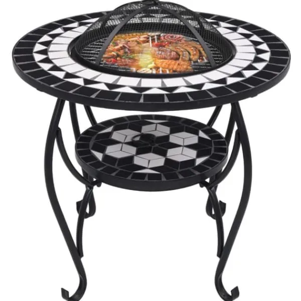 New bålfad mosaik 68 cm keramik sort og hvid - Ildsteder Pejse