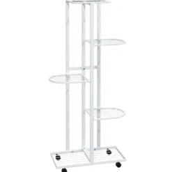 vidaXL Plantestativer^blomsterstativ 5 niveauer med hjul 44x23x100 cm jern hvid - Planteborde