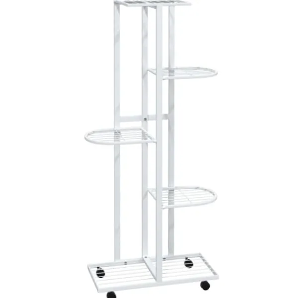 vidaXL Plantestativer^blomsterstativ 5 niveauer med hjul 44x23x100 cm jern hvid - Planteborde