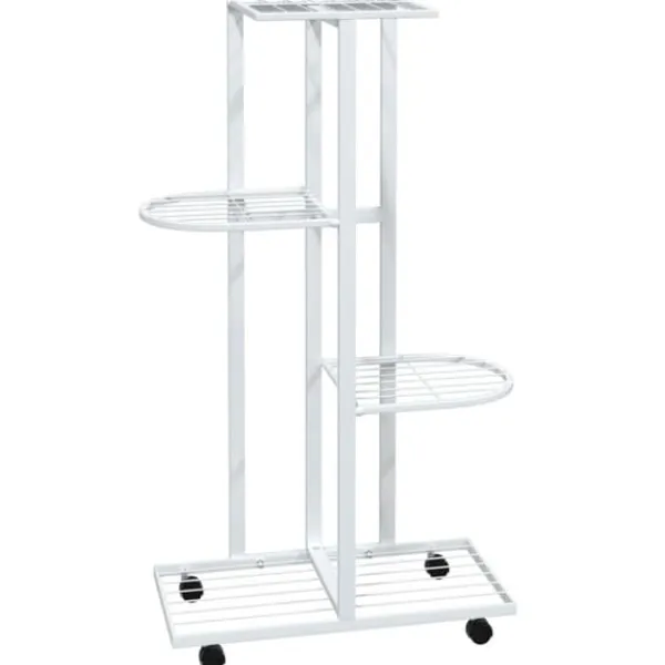 vidaXL Plantestativer^blomsterstativ 4 niveauer med hjul 44x23x80 cm jern hvid - Planteborde