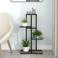 Hot blomsterstativ i 4 niveauer 43x22x76 cm metal sort - Planteborde Krukker & Plantebeholdere