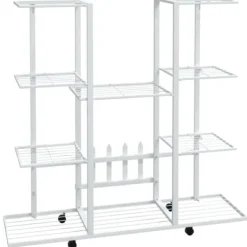 vidaXL Plantestativer^blomsterstativ med hjul 94,5x24,5x91,5 cm jern hvid - Planteborde