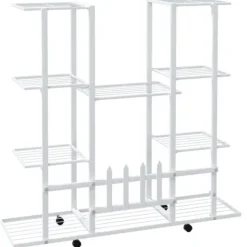 vidaXL Plantestativer^blomsterstativ med hjul 94,5x24,5x91,5 cm jern hvid - Planteborde