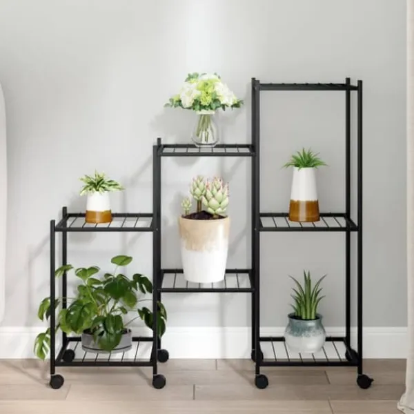 vidaXL Plantestativer^blomsterstativ med hjul 83x25x83,5 cm jern sort - Planteborde