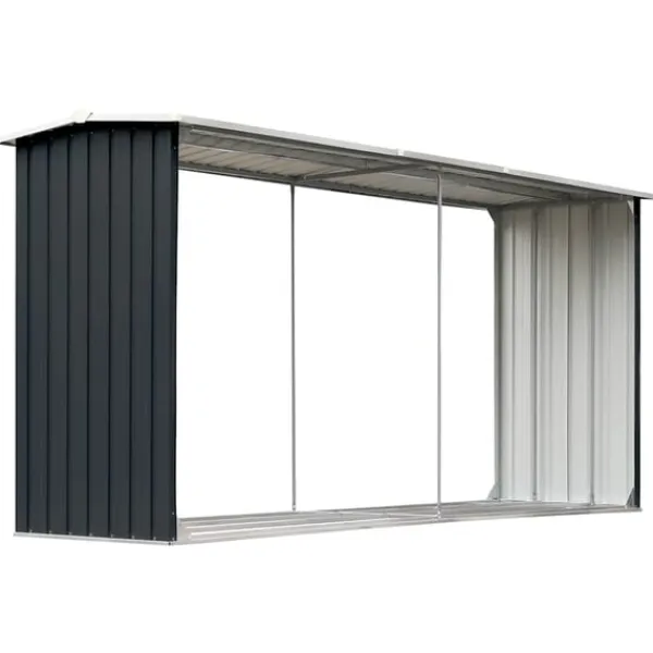 vidaXL Skure, Garager & Carports^brændeskur 330 x 92 x 153 cm galvaniseret stål antracitgrå