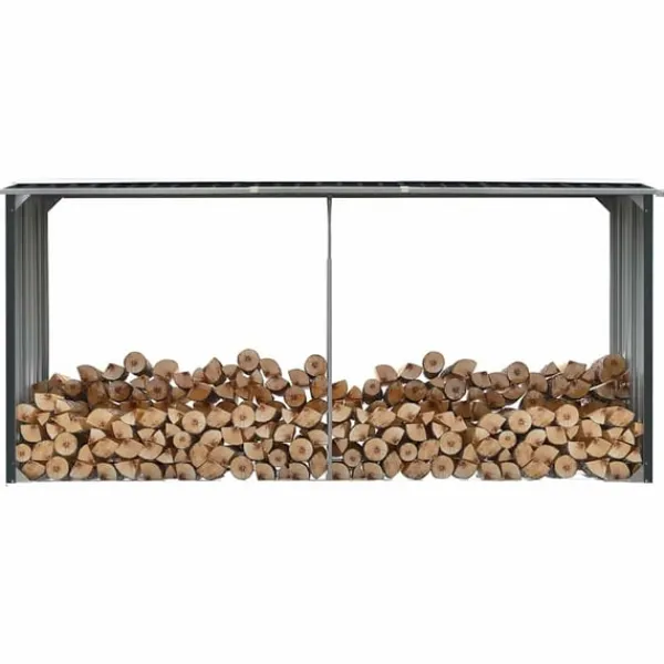 vidaXL Skure, Garager & Carports^brændeskur 330 x 92 x 153 cm galvaniseret stål antracitgrå